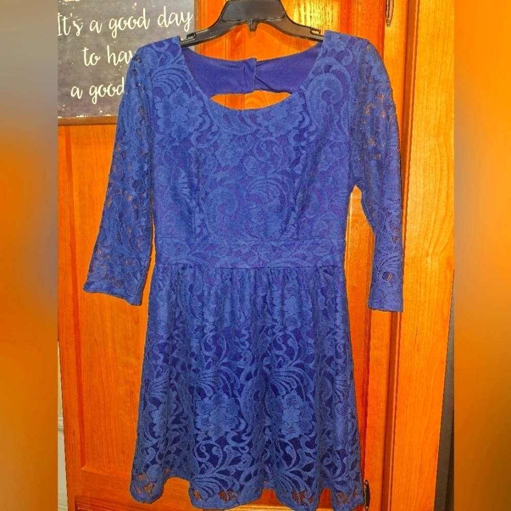 Pink Owl Elegant Blue Lace Dress With A Cutout Back In A Size Small. EUC.